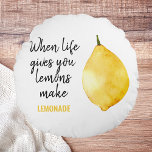 Modern Funny Lemon Yellow Quote Round Pillow<br><div class="desc">Modern Funny Lemon Yellow Quote</div>