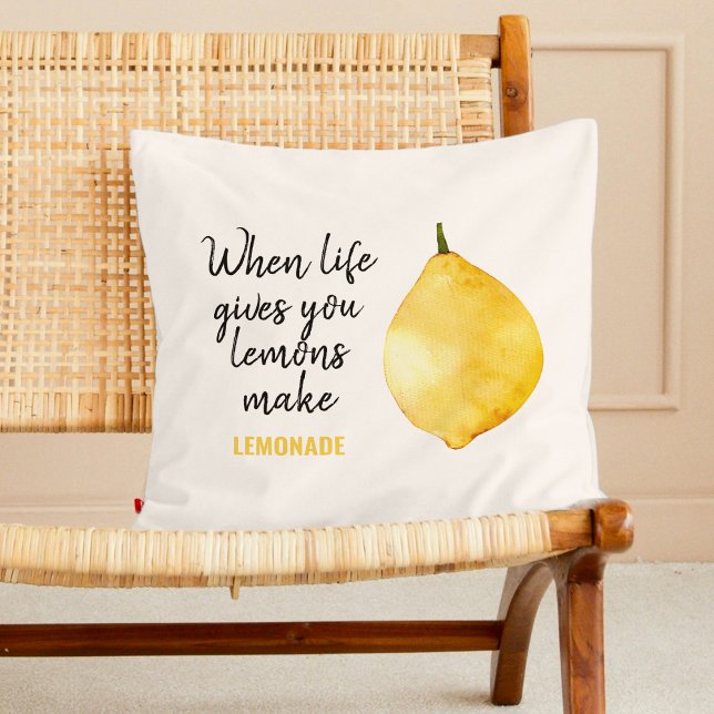 Modern Funny Lemon Yellow Quote Throw Pillow (Creator Uploaded)