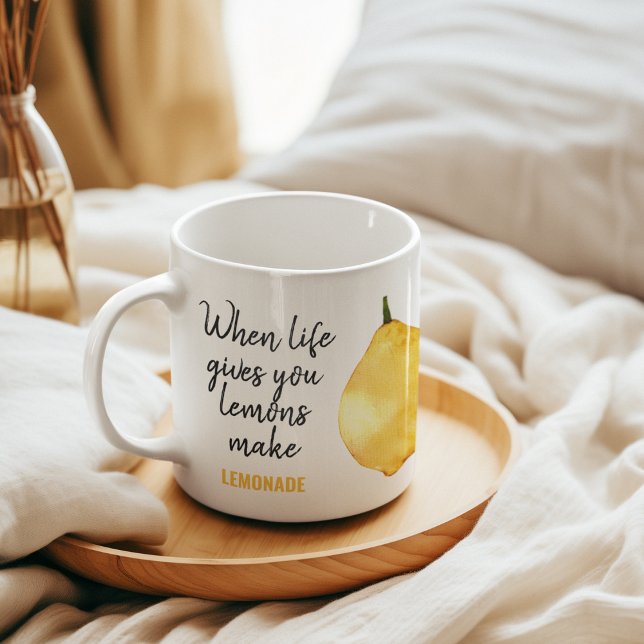 Modern Funny Lemon Yellow Quote Two-Tone Coffee Mug (Creator Uploaded)