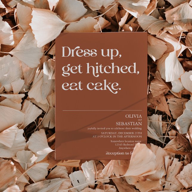 Modern Funny Minimal Typography Terracotta Wedding Invitation (Creator Uploaded)