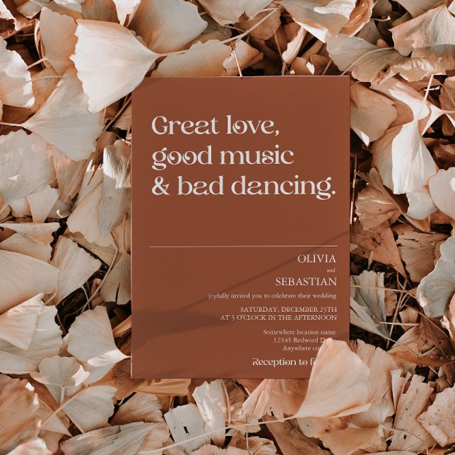 Modern Funny Minimal Typography Terracotta Wedding Invitation (Creator Uploaded)