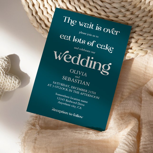 Modern Funny Minimalist Script Deep Teal Wedding Invitation (Creator Uploaded)