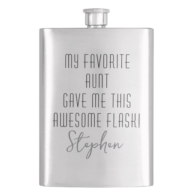 Modern Funny Nephew Gift from Favourite Aunt Hip Flask (Front)