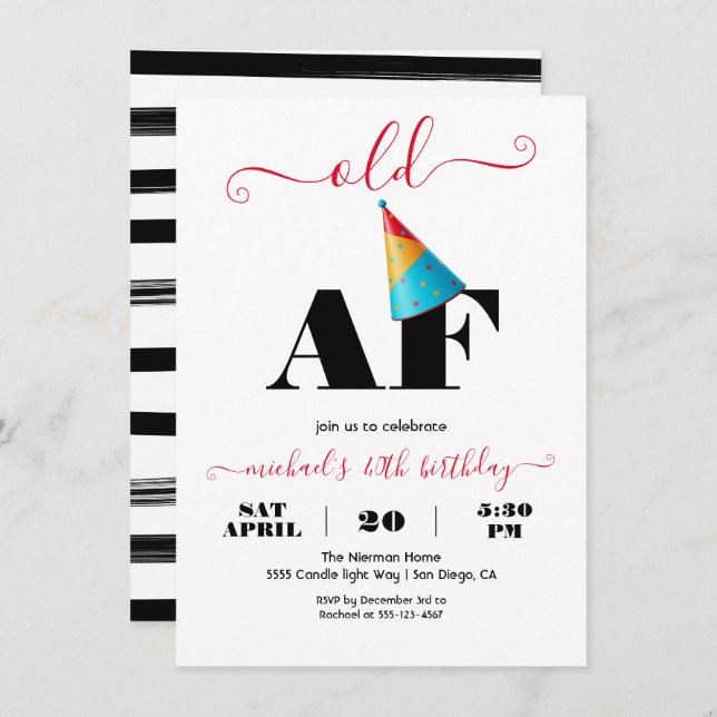Modern Funny Old AF Birthday Party Invitation (Front/Back)