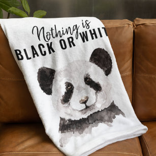 Modern Funny Panda Black And White With Quote Fleece Blanket