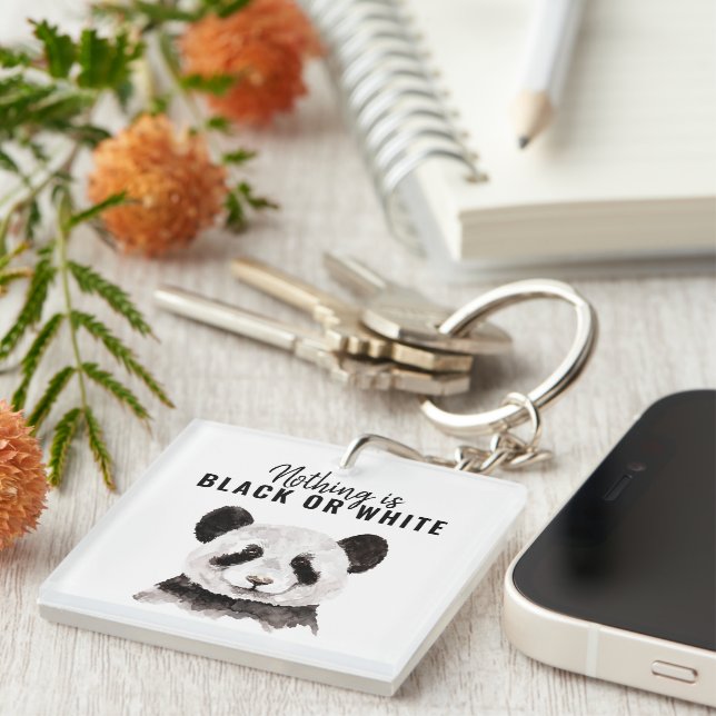 Modern Funny Panda Black And White With Quote Keychain (Front Right)