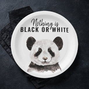 Modern Funny Panda Black And White With Quote Paper Plate