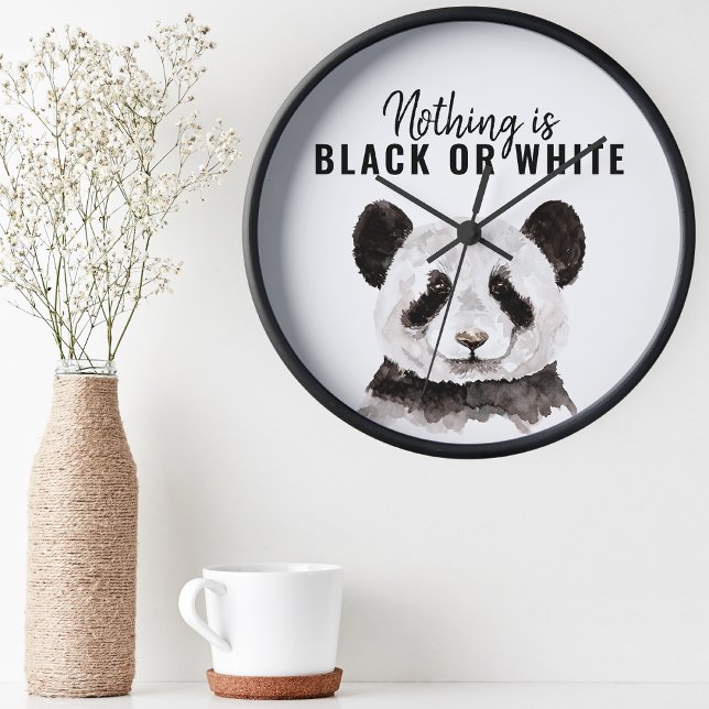 Modern Funny Panda Black And White With Quote Round Clock (Creator Uploaded)
