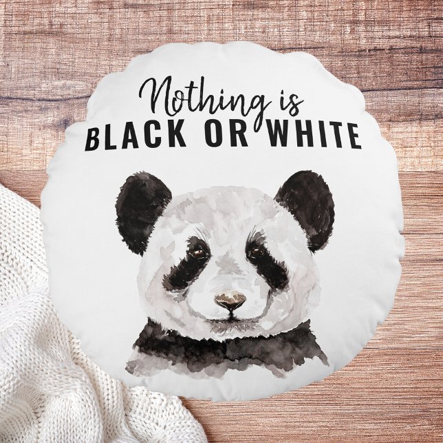Modern Funny Panda Black And White With Quote Round Pillow (Creator Uploaded)