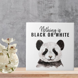 Modern Funny Panda Black And White With Quote Tile