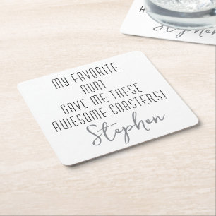 Modern Funny Personalized to Nephew from Aunt Square Paper Coaster