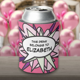 Modern Funny Pink Personalized  Speech Bubble Can Cooler