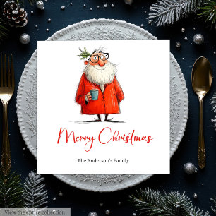 Modern Funny Santa Claus Christmas Dinner Napkins