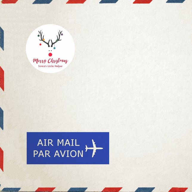 Modern funny Santas helper reindeer on white Classic Round Sticker (Creator Uploaded)