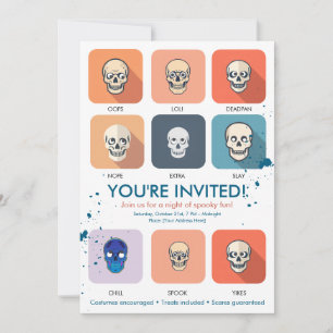 Modern Funny Skull Grid Chic Halloween Party  Invitation