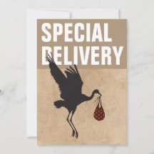  Modern Funny Stork Neutral Baby Shower Invitation