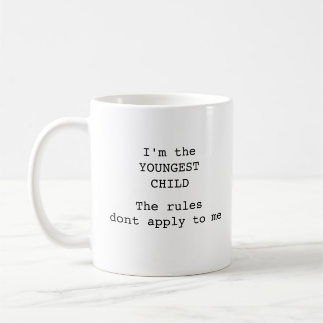 Modern funny typography  youngest child coffee mug (Left)