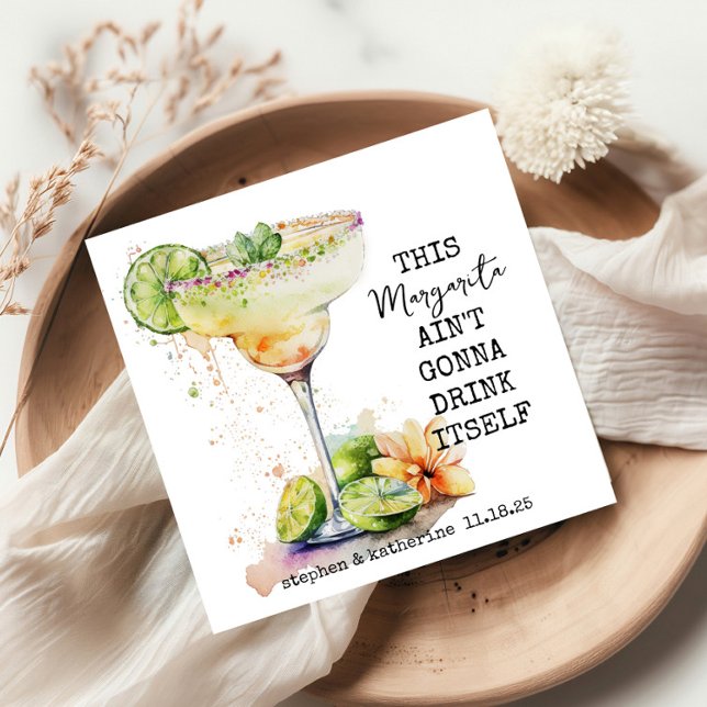 Modern Funny Watercolor Margarita Personalized Napkin (Creator Uploaded)