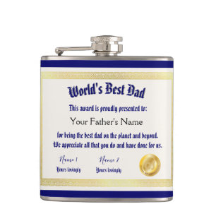 Modern Funny World's Best Dad Certificate  Hip Flask