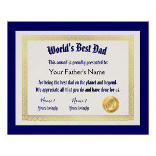 Modern Funny World's Best Dad Certificate Poster
