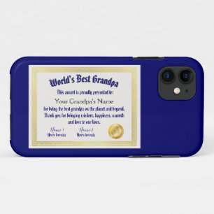 Modern Funny World's Best Grandpa Certificate iPhone 11 Case