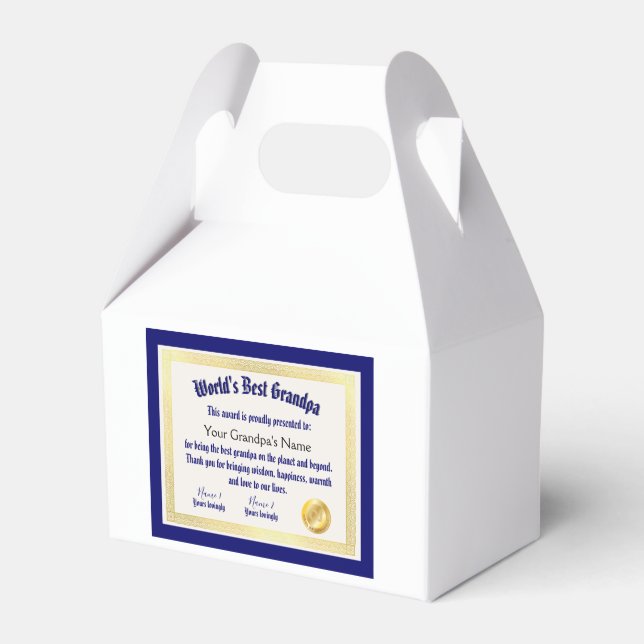 Modern Funny World's Best Grandpa Certificate Favor Box (Front Side)