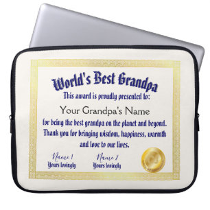 Modern Funny World's Best Grandpa Certificate Laptop Sleeve