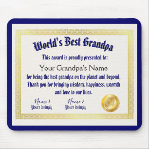 Modern Funny World's Best Grandpa Certificate Mouse Pad