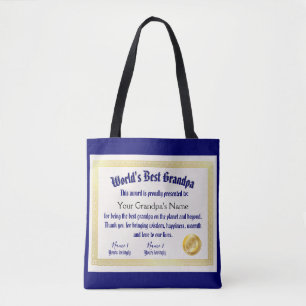 Modern Funny World's Best Grandpa Certificate Tote Bag