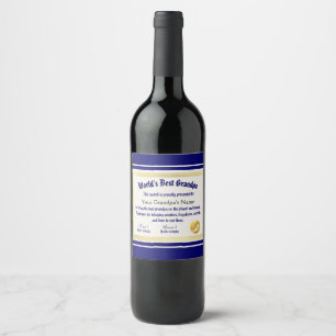 Modern Funny World's Best Grandpa Certificate Wine Label