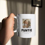 Modern Funtie Auntie Photo Coffee Mug<br><div class="desc">Modern aunt coffee mug featuring 2 photos for you to replace with your own family pictures,  the title "funtie" in a bold black/grey font,  and the saying 'just like a normal auntie,  but more fun.'</div>