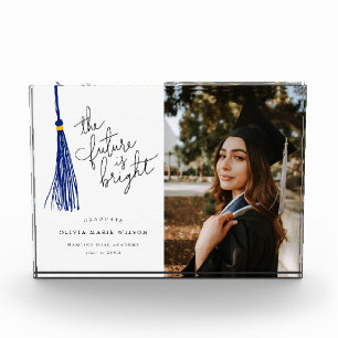 Modern Future is Bright Graduate Blue Keepsake Photo Block