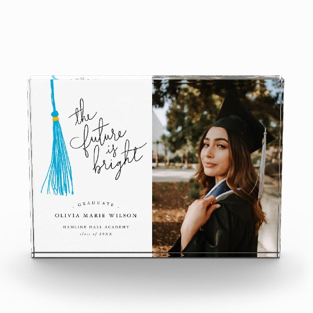 Modern Future is Bright Graduate Sky Blue Keepsake Photo Block (Front)