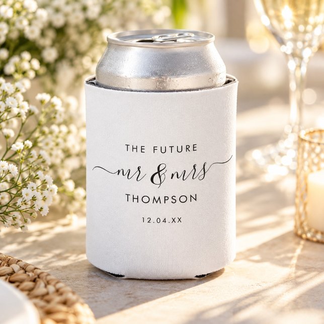 Modern Future Mr Mrs Elegant Script Minimal Favour Can Cooler (Creator Uploaded)