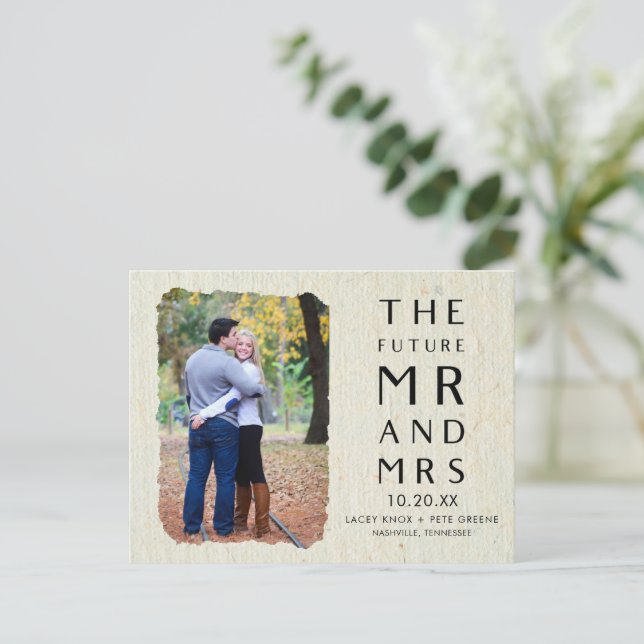 Modern Future Mr Mrs Photo Wedding Save the Date Announcement Postcard (Standing Front)