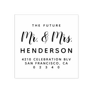 Modern Future Mr & Mrs Script Return Address Rubber Stamp