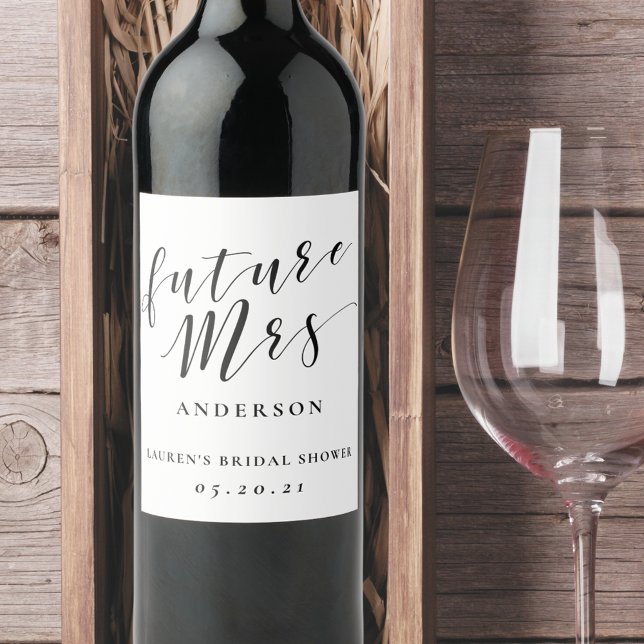 Modern Future Mrs. Bridal Shower Gift Wine Label (Creator Uploaded)