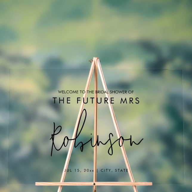 Modern FUTURE MRS Bridal Shower Welcome Black Acrylic Sign (Neutral)