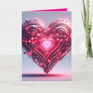 Modern Futuristic Glowing Pink Heart Card