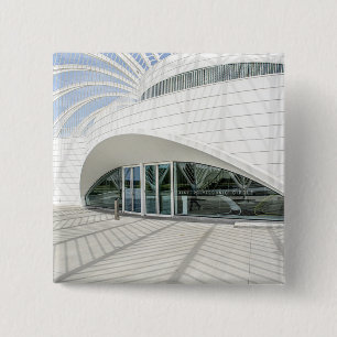 Modern futuristic white building 2 inch square button