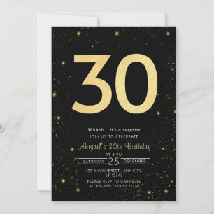 Modern Galaxy Black and Gold 30th Birthday Party Invitation