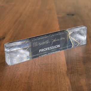 Modern Galaxy Nebula Geometric Gold Triangles Nameplate