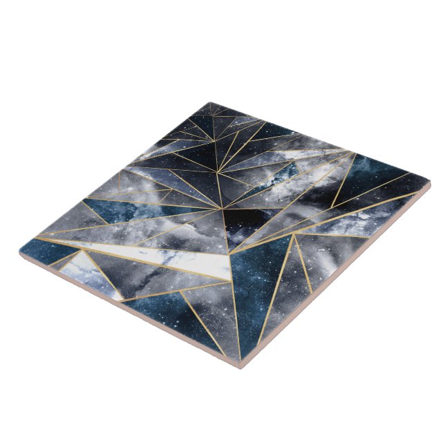 Modern Galaxy Nebula Geometric Gold Triangles Tile (Side)