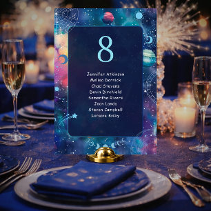 Modern galaxy space moon phases celestial seating table number