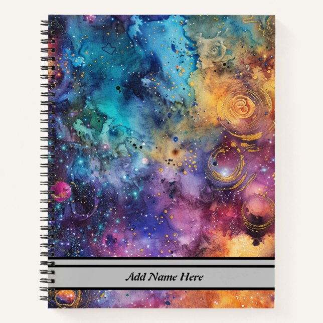 Modern Galaxy Space Themed Customizable Name  Notebook (Front)