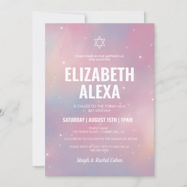 Modern Galaxy Star of David Bat Mitzvah  Invitation (Front)