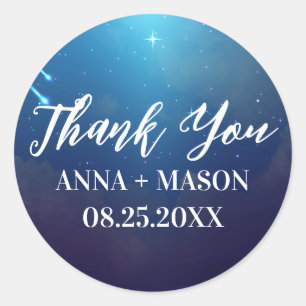 Modern Galaxy with Falling Star Thank You Wedding Classic Round Sticker