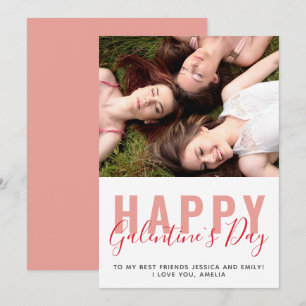 Modern Galentine`s Day Friends Photo Holiday Card