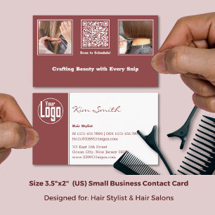 Modern Gallery QR Hair Stylist Burgundy & White Business Card