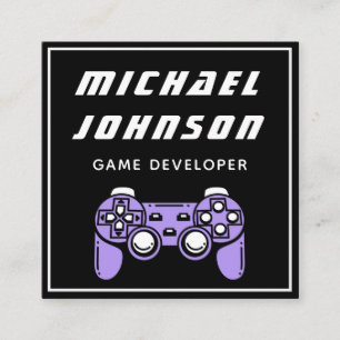 Modern Game Developer Designer Black White Trendy Square Business Card